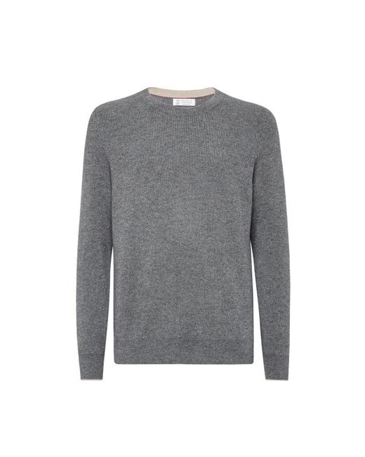 Brunello Cucinelli Gray English Rib Knit Sweater for men