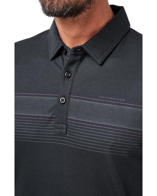 Travis Mathew Black State Of The Art 2.0 Chest Stripe Polo for men