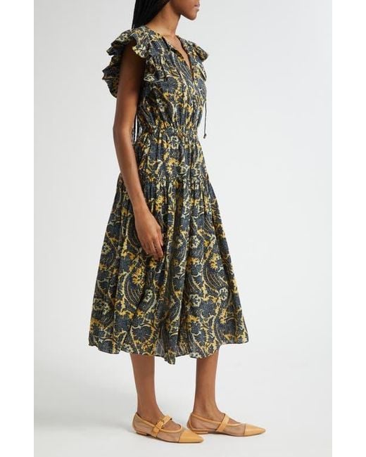 Ulla Johnson Green Kairi Flutter Sleeve Midi Dress