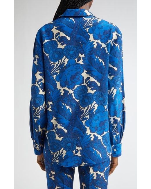 Etro Blue Paisley Floral Silk Button-Up Shirt