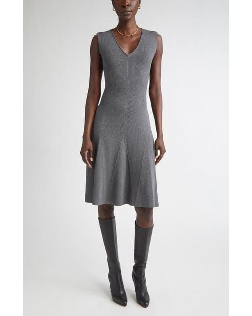St. John Black Sleeveless Engineered Godet Fit & Flare Dress