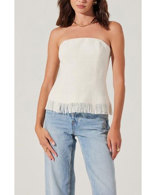 Astr Blue Lorene Strapless Tweed Top