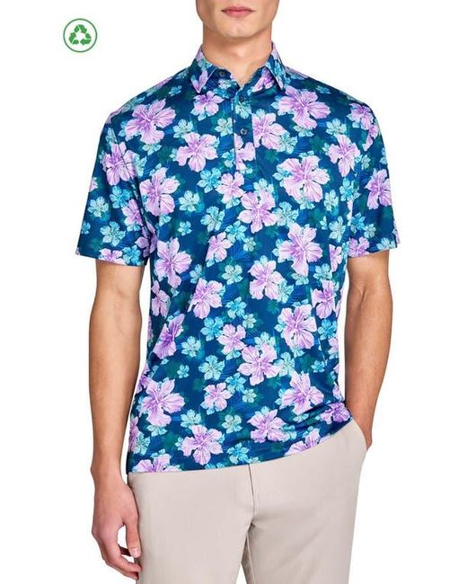 Con.struct Blue Regular Fit Layered Hibiscus Recycled Performance Golf Polo for men