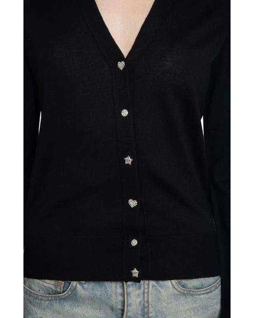 Zadig & Voltaire Black Jemma Crystal Button Merino Wool Cardigan