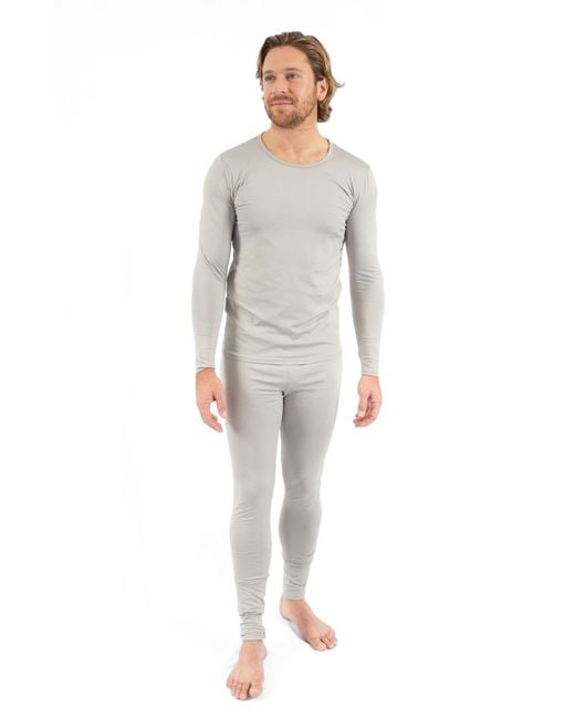 Leveret Gray Two-Piece Thermal Long Sleeve Solid Pajamas for men