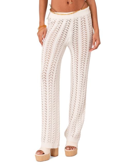 Edikted Elektra Sheer Open Knit Coverup Pants in White Lyst