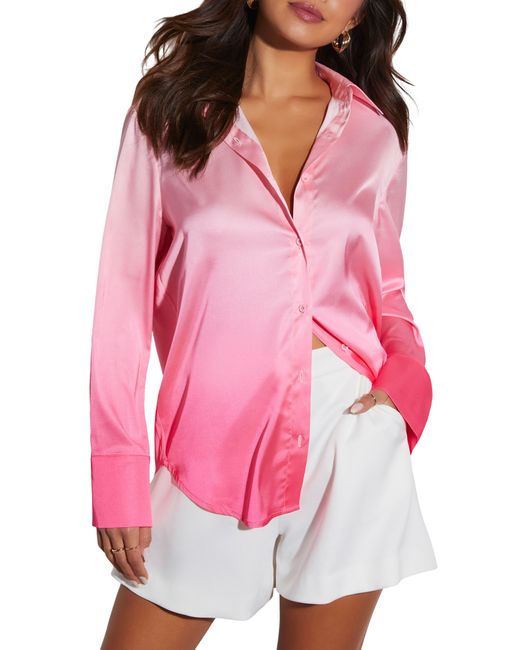 Vici Collection Pink Lisette Ombré Stretch Satin Button-up Shirt