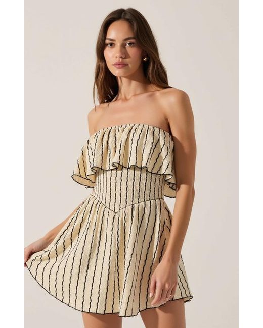 Modenaire Natural Textured Strapless Mini Dress With Ruffled Bodice And Fitted Waist