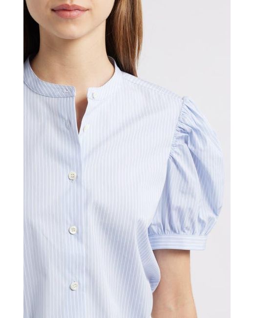 FRAME White The Gathered Stripe Short Sleeve Button-Up Shirt