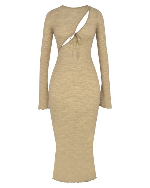 House Of Cb Giovanna Floral Lace Long Sleeve Bodycon Dress in Natural