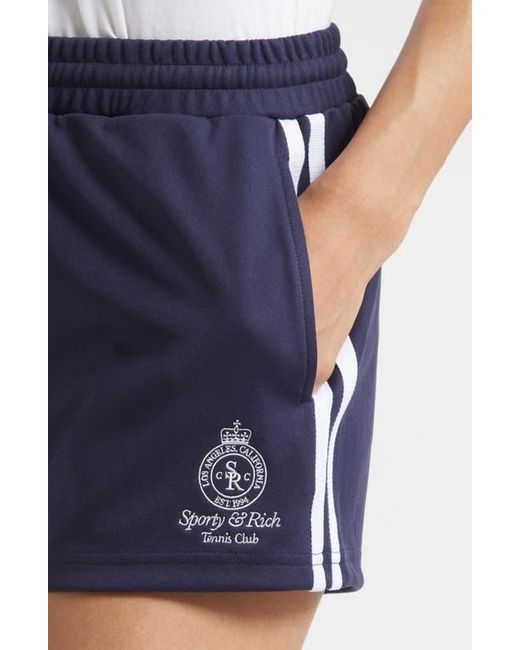 Sporty & Rich Blue Crown Tennis Embroidered Roller Shorts