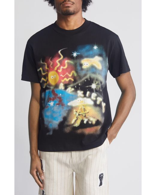 JUNGLES Blue Anxiety Airbrush Cotton Graphic T-shirt for men