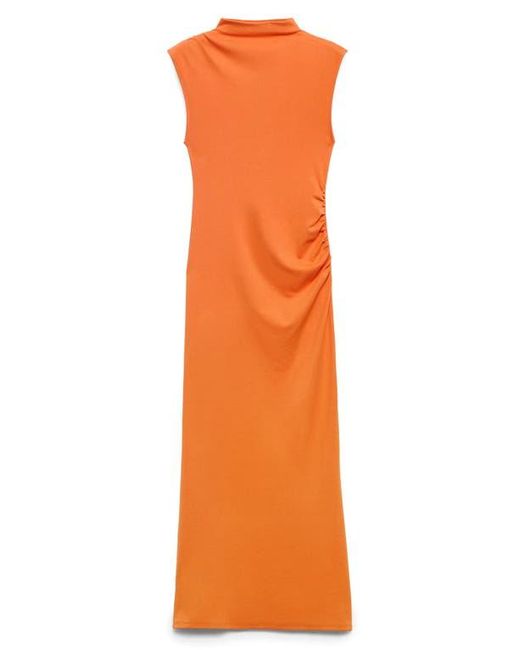 Mango Orange Curra Ruched Sleeveless Column Dress