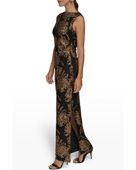 Donna Karan Multicolor Sequin Floral Sleeveless Gown