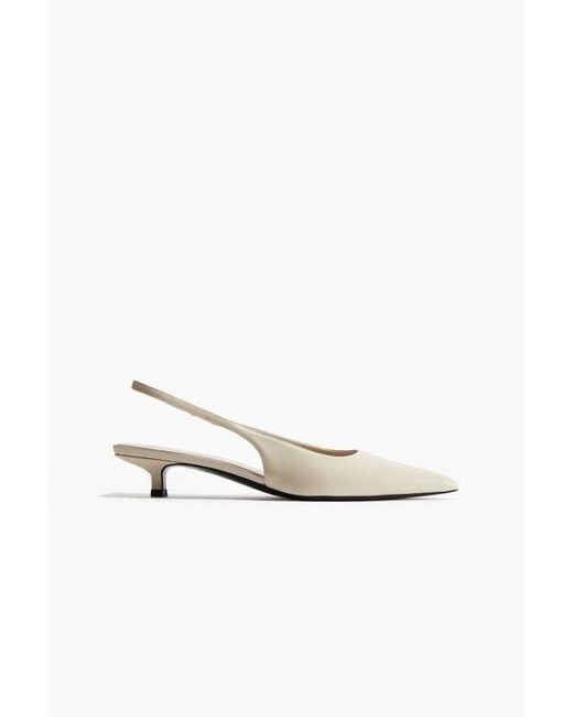 H&M White Kitten-Heeled Pointed Slingbacks