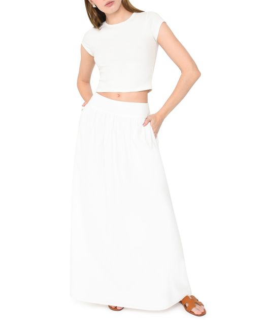Wayf White Nicole Pleated Cotton Maxi Skirt