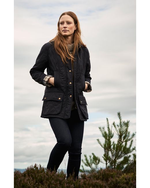 Barbour Beadnell Fleece Lined Quilted Jacket in Blue Lyst