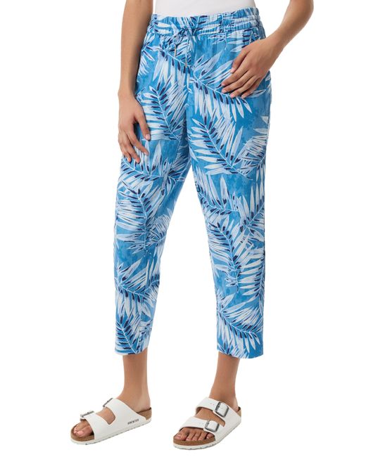 Jones New York Blue Palm Print Linen Blend Crop Pants
