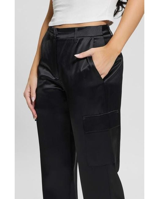 Guess Black Megan Satin Cargo Pants