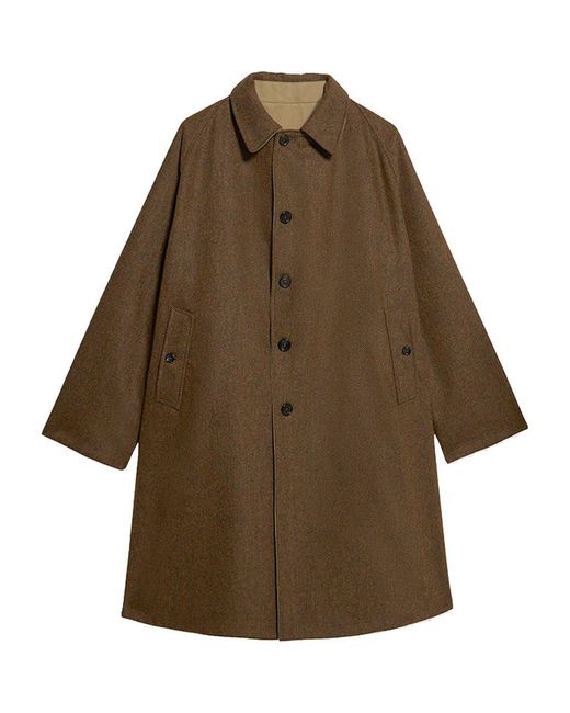 Fortela Brown Stanford Herringbone Wool Double-Faced Single-Breasted Coat for men