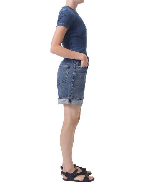 Agolde Blue Dame High Waist Mid Length Relaxed Denim Shorts