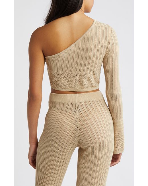 Something New Natural Rayee One-shoulder Knit Crop Top