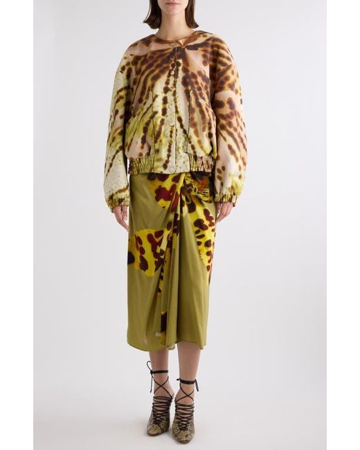 Dries Van Noten Green Vadon Leopard Orchid Print Cotton Bomber Jacket