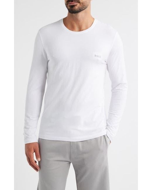 BOSS Men's White Mix Match Long Sleeve Stretch Cotton Pajama T-Shirt