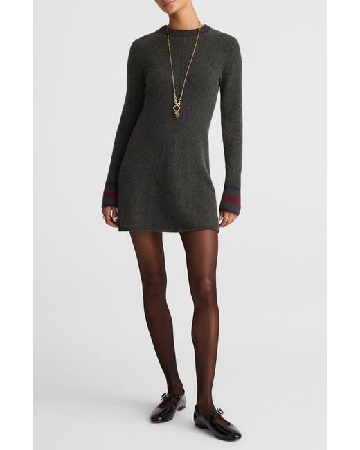 Madewell Women's Black Stripe Trim Long Sleeve Sweater Minidress