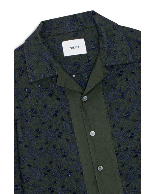 NN07 Blue Leo 5655 Embroidered Organic Cotton Blend Camp Shirt for men