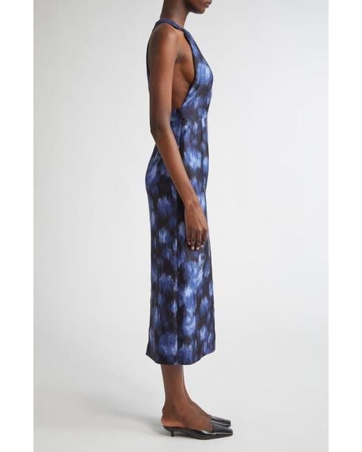 Michael Kors Blue Print Wool & Silk Sheath Midi Dress
