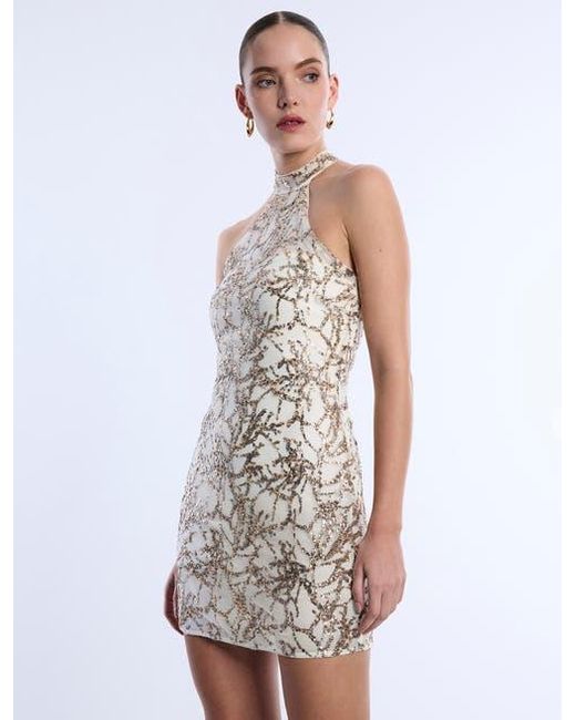 BCBGMAXAZRIA White Mock Neck Embellished Mini
