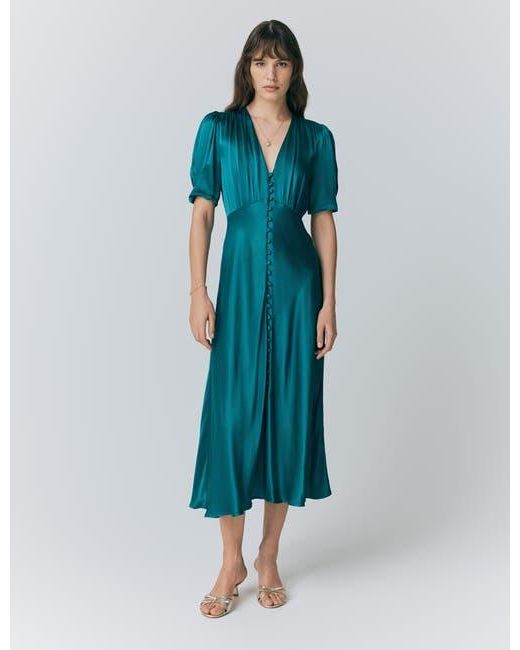 Ghost Madison Satin Midi Dress in Blue
