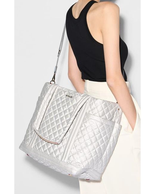 MZ Wallace White Large Empire Deluxe Quilted Nylon Tote