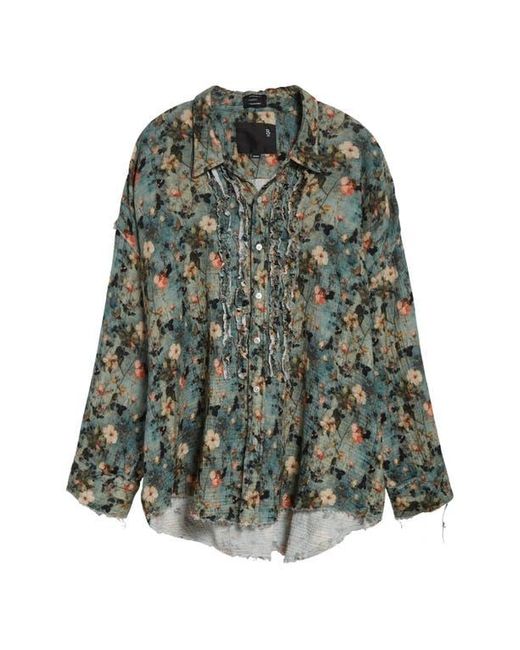 R13 Multicolor Shredded Seam Ruffle Button-Up Shirt