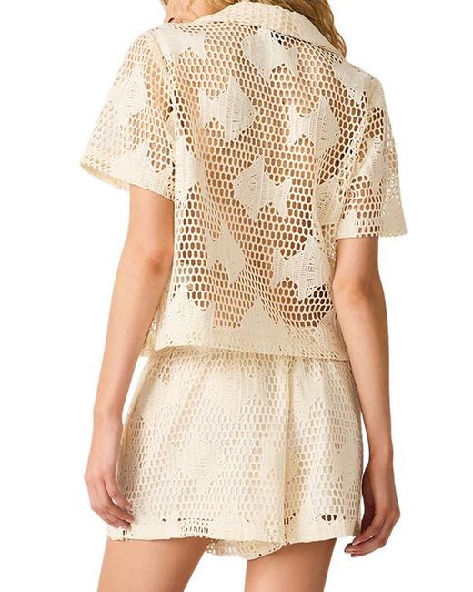 Steve Madden Natural Sandra Fish Sheer Lace Camp Shirt