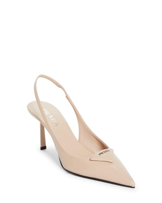 Prada White Modellerie Pointed Toe Slingback Pump