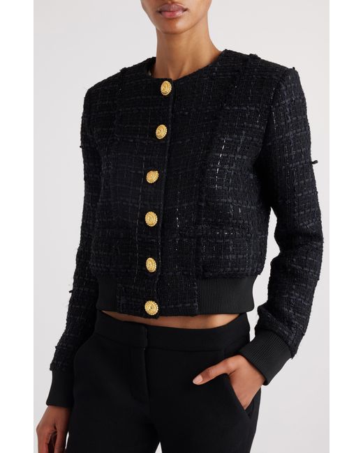 Balmain Black Blouson Tweed Crop Jacket
