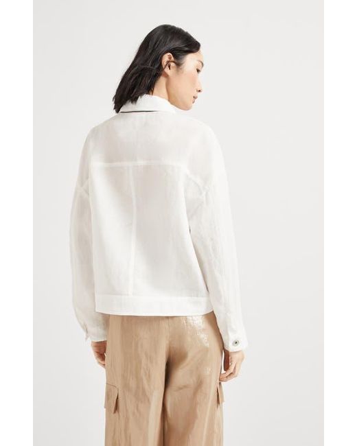 Brunello Cucinelli White Organza Outerwear Jacket With Monili