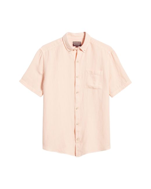 Johnston & Murphy Natural Antique Dyed Linen Blend Short Sleeve Button-down Shirt for men