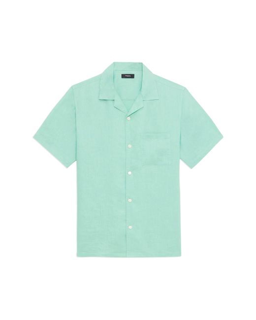 Theory Green Noll Short Sleeve Linen Button-up Camp Shirt for men
