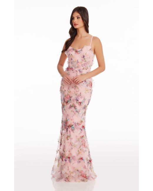 Dress the Population Red Giovanna Floral Ruffle Mermaid Gown