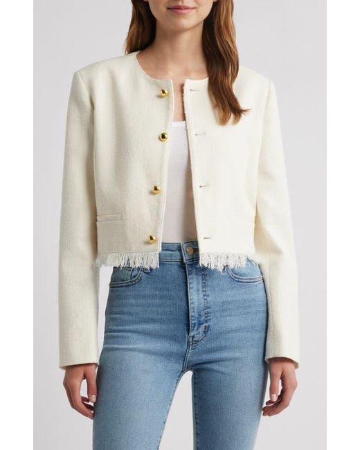FRAME White The Fringe Trim Tweed Jacket