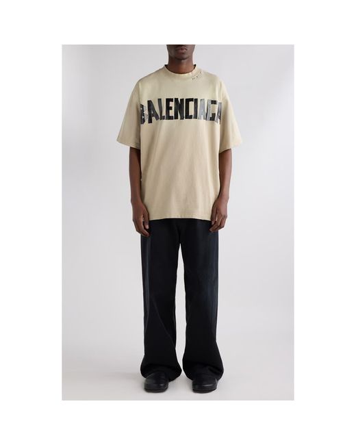 Balenciaga Natural Medium Fit Tape Type Logo Graphic T-Shirt for men
