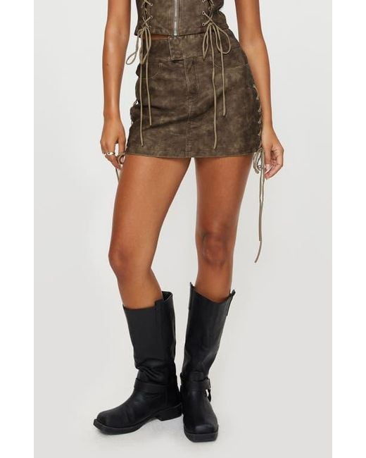 Princess Polly Women's Black Ceejay Lace-Up Faux Leather Miniskirt