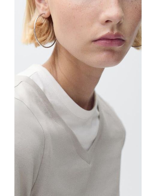 Mango White Contrasting Stretch Cotton T-Shirt