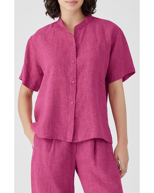 Eileen Fisher Pink Short Sleeve Organic Linen Button-up Shirt