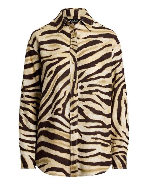 Ralph Lauren Multicolor Zebra Stripe Relaxed Fit Linen Button-Up Shirt