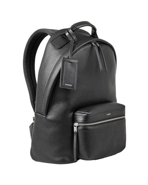 Sandro Black Coated Canvas Backpack for men