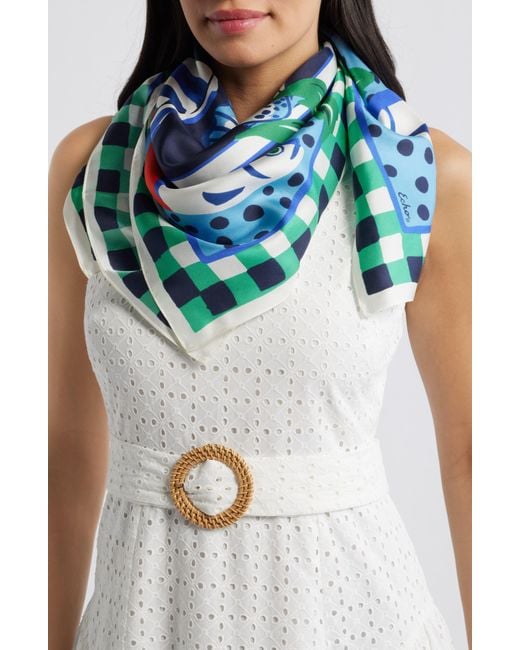 Echo Blue Beach Picnic Silk Square Scarf